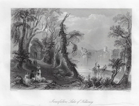 Bartlett Print - INNISFALLEN, LAKE OF KILLARNEY - Steel Engraving - 1840