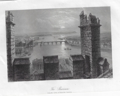 Bartlett Print - THE SHANNON FROM TOWER - Steel Engraving - 1840