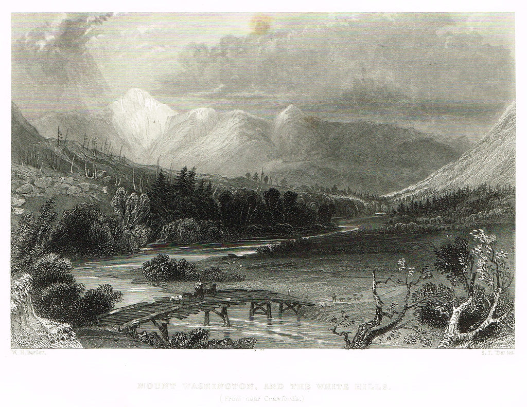 Bartlett's "MOUNT WASHINGTON, AND THE WHITE HILLS (From Near Crawford's)" - Steel Engraving - c1840