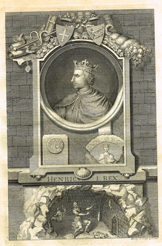 Rapin's Kings of England - "HENRICUS I, REX" - Copper Engraving - 1732