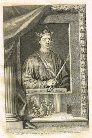 Rapin's Kings of England - "HENRY II , KING OF ENGLAND" - Copper Engraving - 1732
