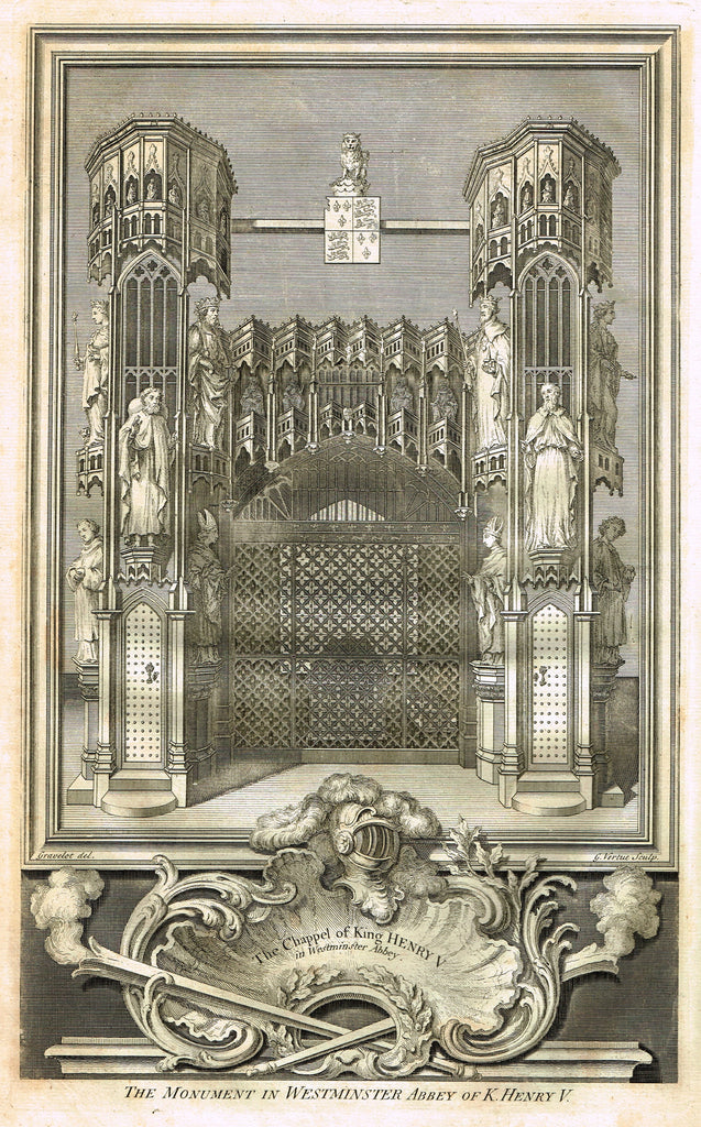 Vertue's Monuments - "THE CHAPPEL OF KING HENRY V (WESTMINSTER ABBEY)" - Copper Engraving - 1732