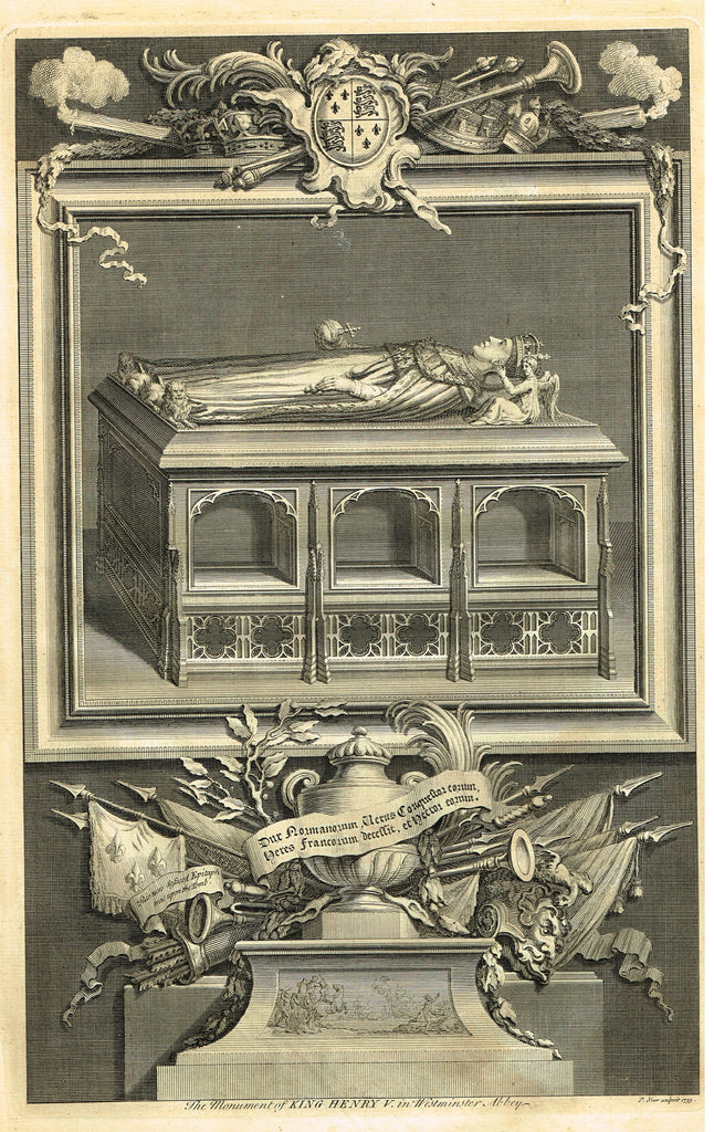 Vertue's Monuments - "THE MONUMENT OF KING HENRY V (WESTMINSTER ABBEY)" - Engraving - 1732