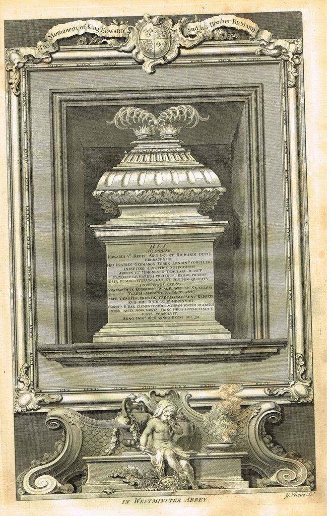 Vertue's Monuments - "THE MONUMENT OF KING EDWARD (WESTMINSTER ABBEY)" - Copper Engraving - 1732
