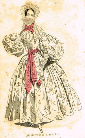 Lady's Cabinet Fashion Plate - "MORNING DRESS (Pink)" - Hand-Colored Engraving - 1840