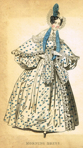 Lady's Cabinet Fashion Plate - "MORNING DRESS (Blue)" - Hand-Colored Engraving - 1840