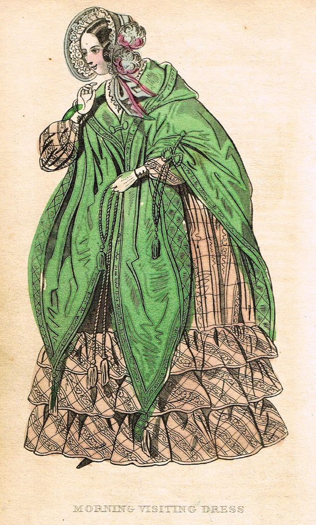 Lady's Cabinet Fashion Plate - "MORNING VISITING DRESS (PINK)" - Hand-Colored Engraving - 1840
