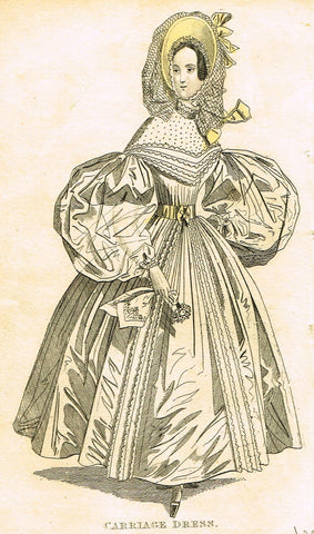 Lady's Cabinet Fashion Plate - "CARRIAGE DRESS (WHITE)" - Hand-Colored Engraving - 1840