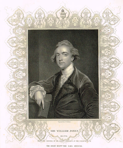 Elaborate Scrollwork Bordered Portrait - "SIR WILLIAM JONES" - Steel Engraving - c1840