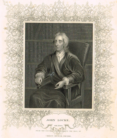 Elaborate Scrollwork Bordered Portrait - "JON LOCKE" - Steel Engraving - c1840