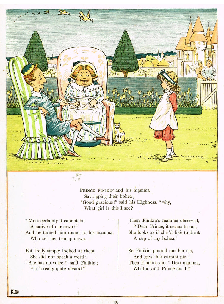 Kate Greenaway's 'Under the Window' - "PRINCE FINIKIN & HIS MOMMA" - Chromolithograph - 1878