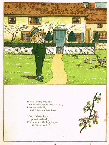 Kate Greenaway's 'Under the Window' - "TOMMY SAYS SPRING HAS COME" - Chromolithograph - 1878