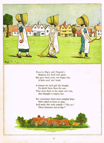 Kate Greenaway's 'Under the Window' - "POLLY, PEG AND POPPETY"  - Chromolithograph - 1878