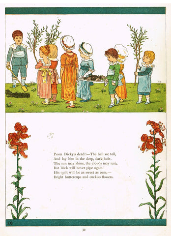 Kate Greenaway's 'Under the Window' - "POOR DICKEY'S DEAD"  - Chromolithograph - 1878
