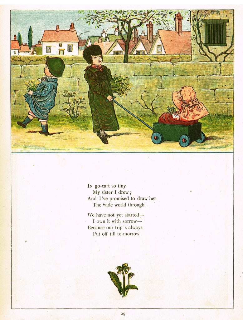 Kate Greenaway's - "IN GO-CART SO TINY, MY SISTER I DREW"  - Chromolithograph - 1878