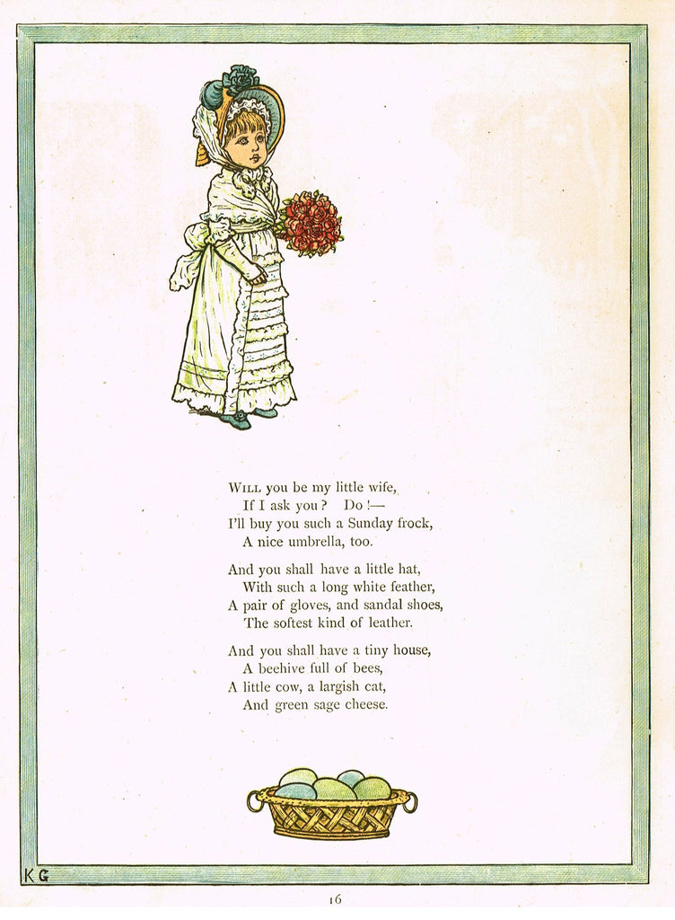Kate Greenaway's 'Under the Window' - "WILL YOU BE MY LITTLE WIFE"  - Chromolithograph - 1878