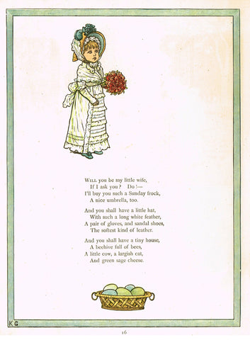 Kate Greenaway's 'Under the Window' - "WILL YOU BE MY LITTLE WIFE"  - Chromolithograph - 1878