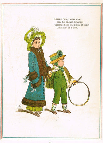 Kate Greenaway's 'Under the Window' - "LITTLE FANNY WEARS A HAT"  - Chromolithograph - 1878