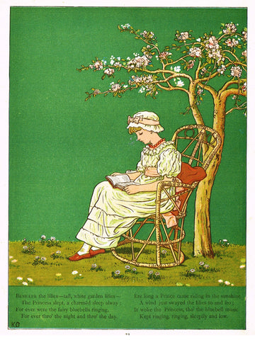Kate Greenaway's 'Under the Window' - "BENEATH THE LILLIES"  - Chromolithograph - 1878