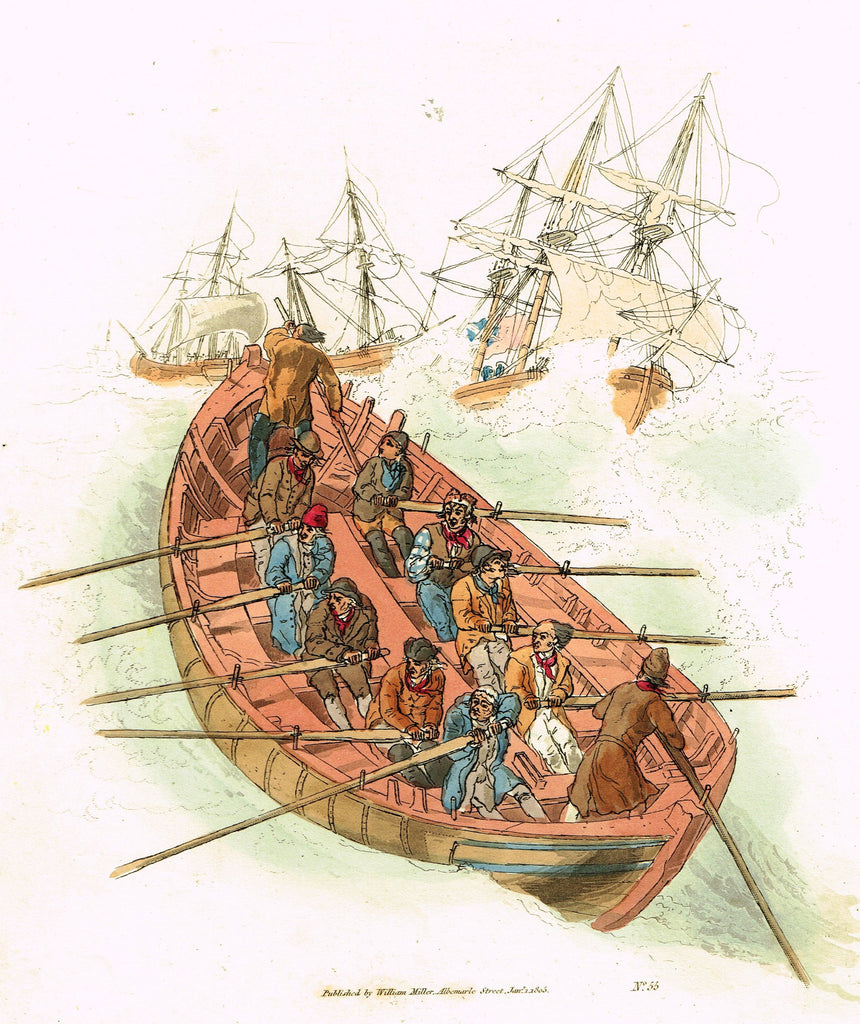 Payne's "COSTUMES OF GREAT BRITAIN, No. 55 - Men In a Boat" - Aquatint Engraving - 1805