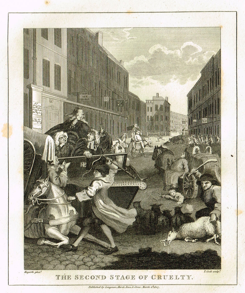 Hogarth's Satire - "FIRST SECOND OF CRUELTY" - Copper Engraving - 1807
