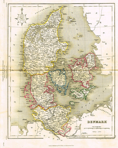 Antique Map - "DENMARK" by J. Archer - Colored Lithograph - c1850