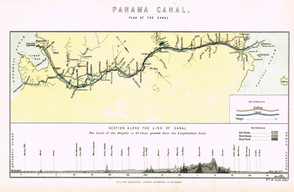 Antique Map - "PANAMA CANAL" by Wm. Smith - Chromoithograph - c1850