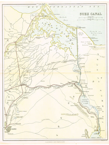 Antique Map - "SUEZ CANAL" by J. Barhtolomew - Chromoithograph - c1850