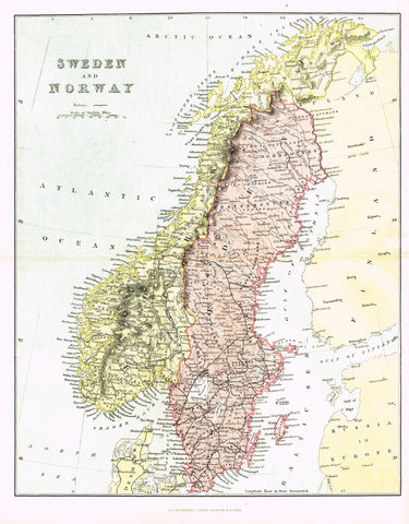 Antique Map - "SWEDEN and NORWAY" by J. Barhtolomew - Chromoithograph - c1850