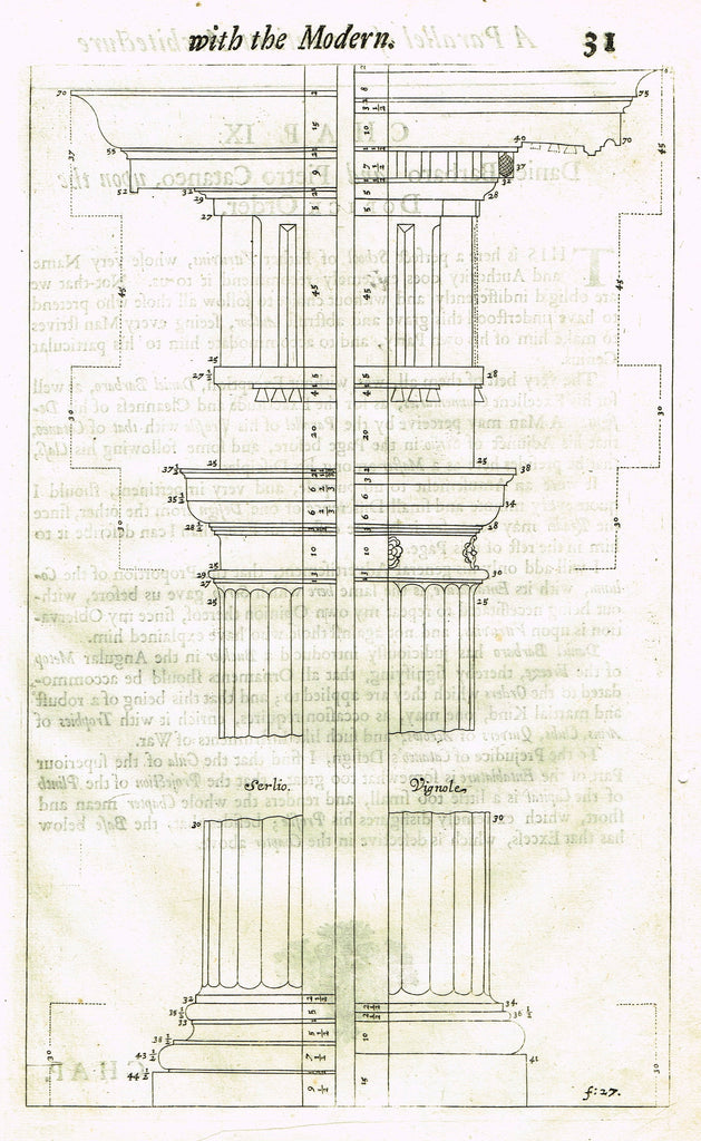 Freart's Ancient Architecture - "SERLIO - VIGNOLE - F:27" - Copper Engraving - 1728