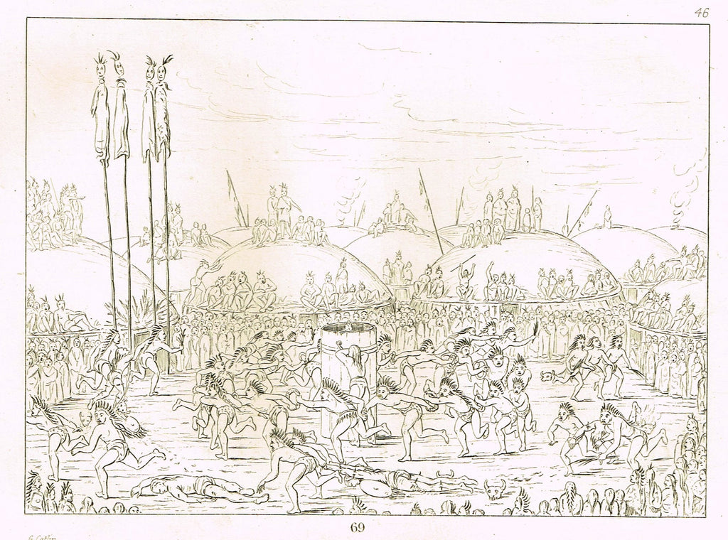 George Catlin's "PREPARING FOR WAR" - Line Drawing - Plate 69 - 1857