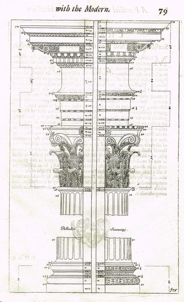 Freart's Ancient Architecture - "PALLADIO - SCARNOZZI  - F:75" - Copper Engraving - 1728