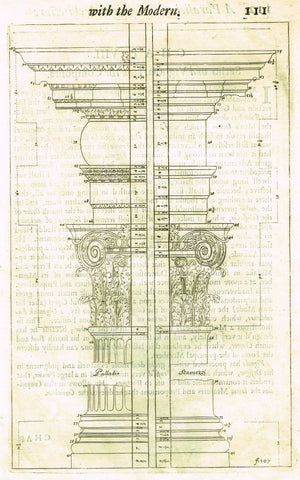 Freart's Ancient Architecture - "PALLADIO - SCARNOZZI  - F:107" - Copper Engraving - 1728