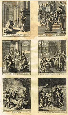 Religious Print - "SIX VIEWS FROM THE BIBLE" - Copper Engraving - 1719