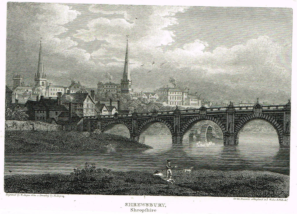 The Beauties of England & Wales - "SHREWSBURY, SHOPSHIRE" - Copper Engraving - 1806