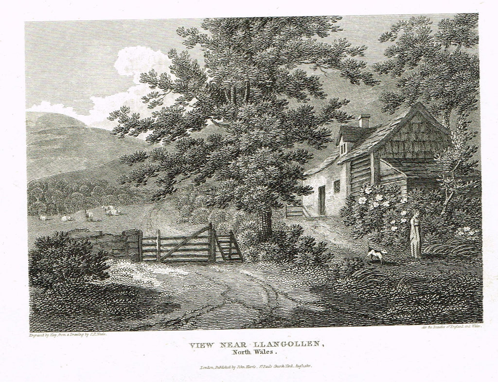 The Beauties of England & Wales - "VIEW NEAR LLANGOLLEN, NORTH WALES" - Copper Engraving - 1806