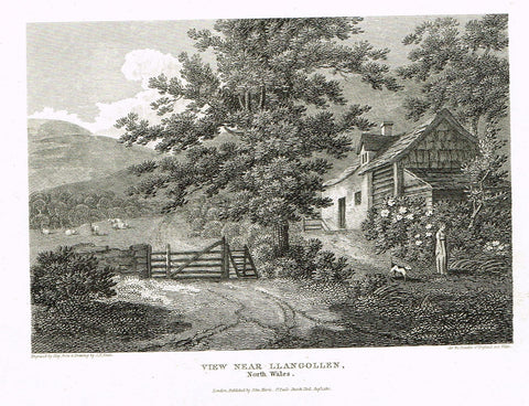The Beauties of England & Wales - "VIEW NEAR LLANGOLLEN, NORTH WALES" - Copper Engraving - 1806