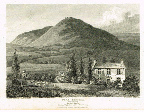The Beauties of England & Wales - "PLAS NEWYDD, DENBIGHSHIRE- Copper Engraving - 1806