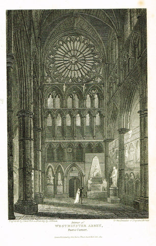 The Beauties of England & Wales - "WESTMINSTER ABBEY, POET'S CORNER" - Copper Engraving - 1806