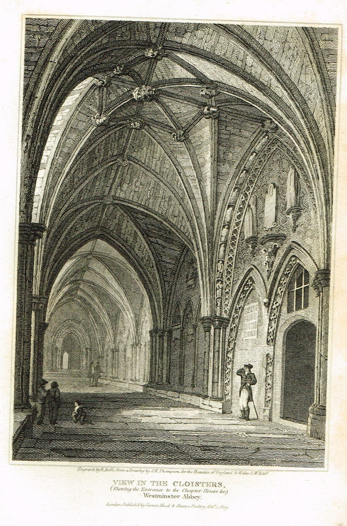 The Beauties of England & Wales - VIEW OF THE CLOISTERS, WESTMINSTER ABBEY - Eng - 1806