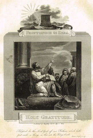 Blomfield's Religious Prints - "HOLY GRATITUDE - EZRA" - Copper Engraving - 1813