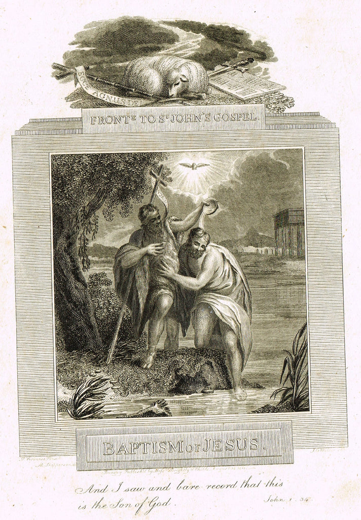 Blomfield's Religious Prints - "BAPTISM OF JESUS - ST. JOHN'S" - Copper Engraving - 1813