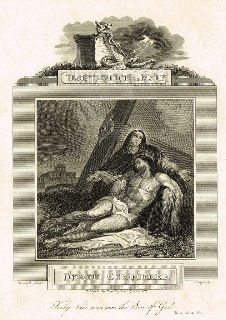 Blomfield's Religious Prints - "DEATH CONQUERED - MARK" - Copper Engraving - 1813