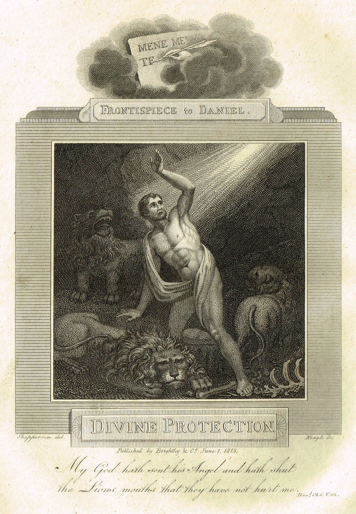 Blomfield's Religious Prints - "DIVINE PROTECTION - DANIEL" - Copper Engraving - 1813