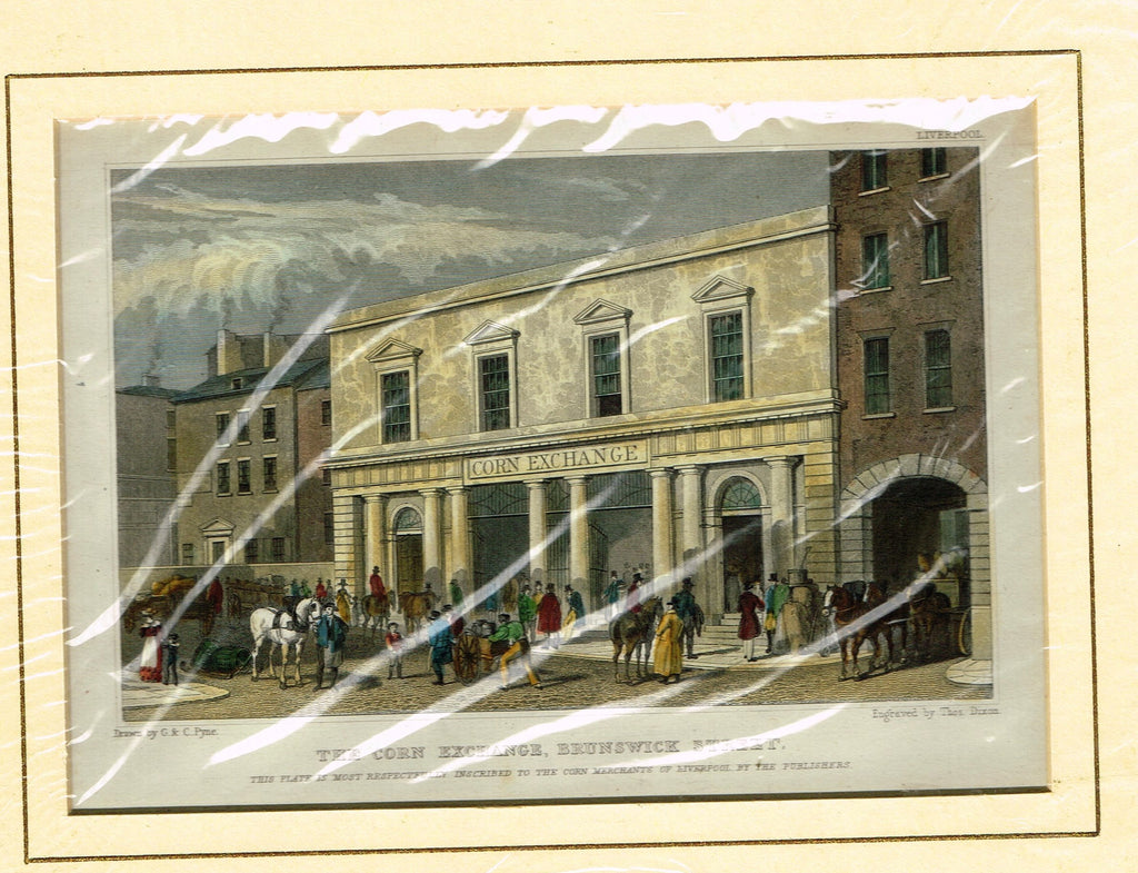 Antique Scene "THE CORN EXCHANGE, BRUNSWICK STREET" by Dixon - Hand Colored  Engraving - 1829