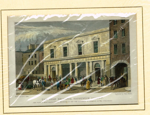 Antique Scene "THE CORN EXCHANGE, BRUNSWICK STREET" by Dixon - Hand Colored  Engraving - 1829