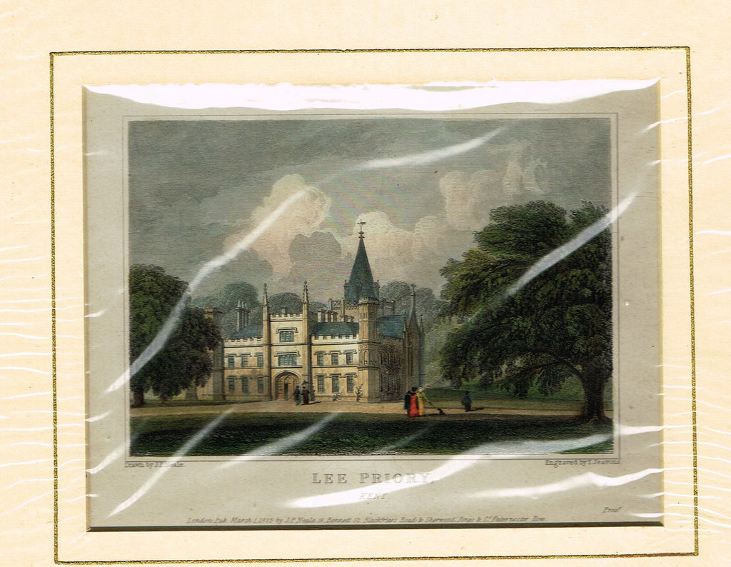 Antique Scene "LEE PRIORY, KENT" - Hand Colored  Engraving - 1825