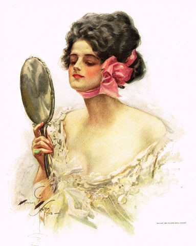 Harrison Fisher's - "LOVELY WOMAN WITH MIRROR" - lithograph - 1908