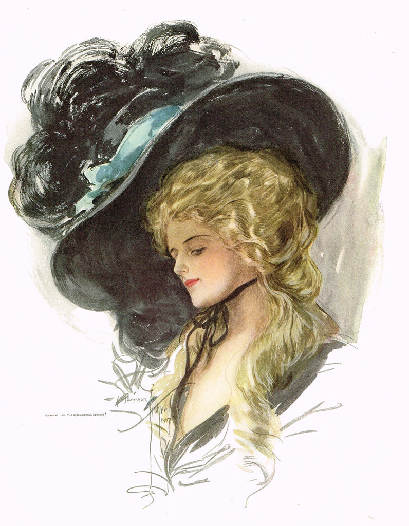 Harrison Fisher's - "LOVELY WOMAN WITH BIG BLACK HAT" - Lithograph - 1908