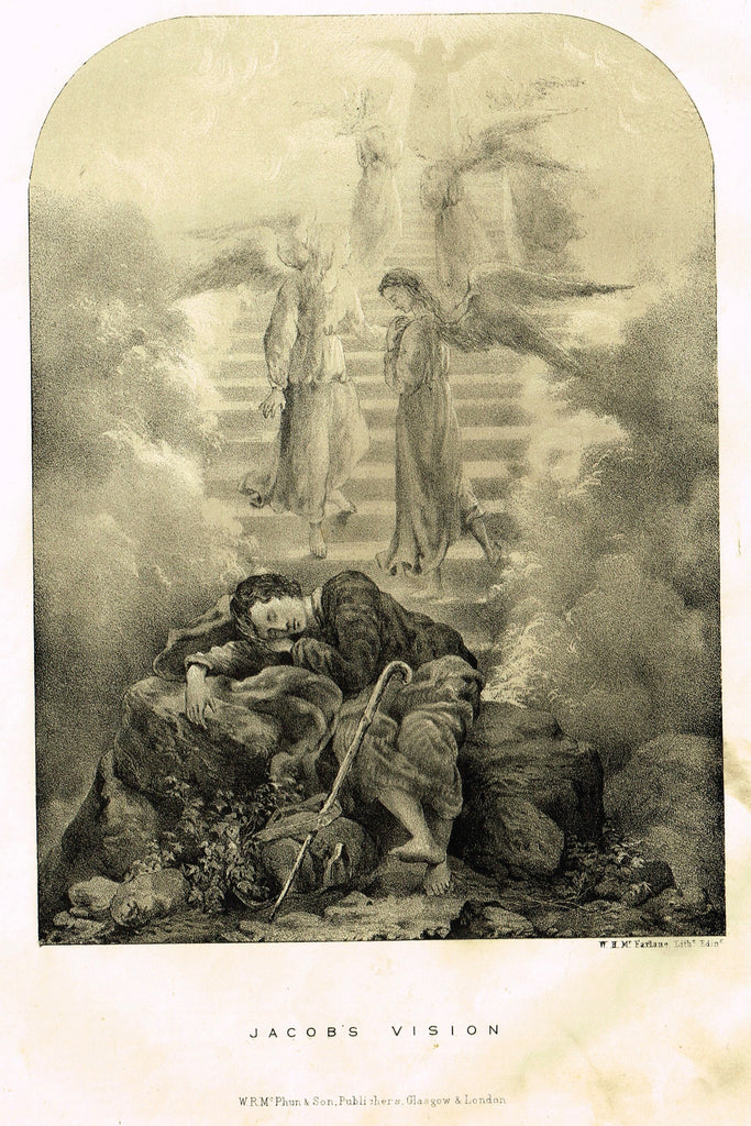 Antique Religious Print - "JACOB'S VISION" - Lithograph - c1850